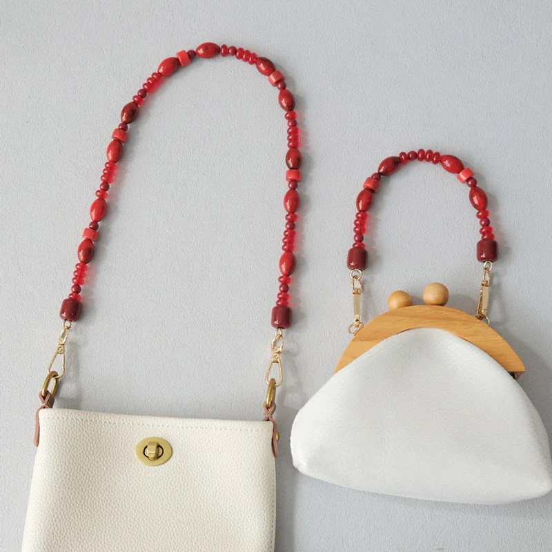 Neue Mode Frau Tasche Zubehör Abnehmbare Vintage Rote Perle Kette Acryl Tasche Seil Strap Frauen Handtasche Schulter Griff Kette – Detail 16