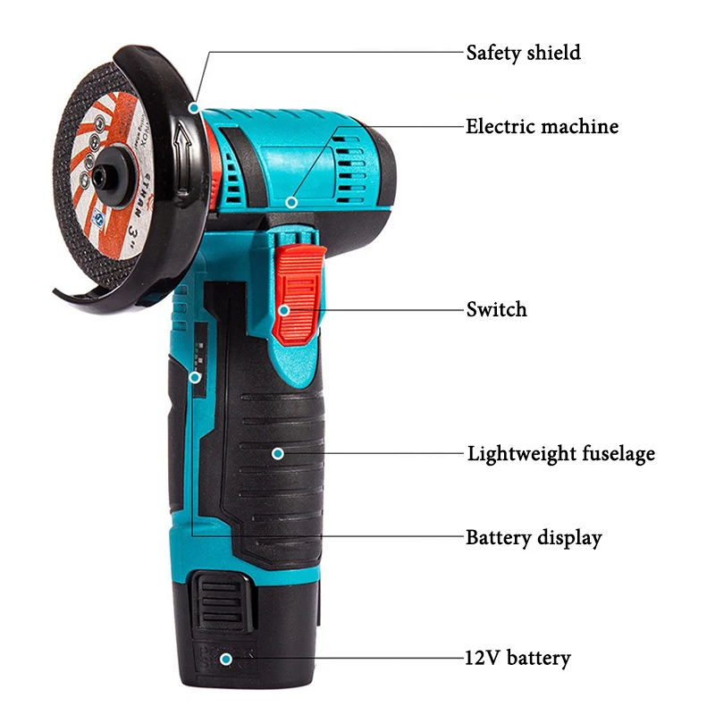 12V electric tool angle grinder, miniature lithium battery, handheld portable small polishing and cutting machine 3