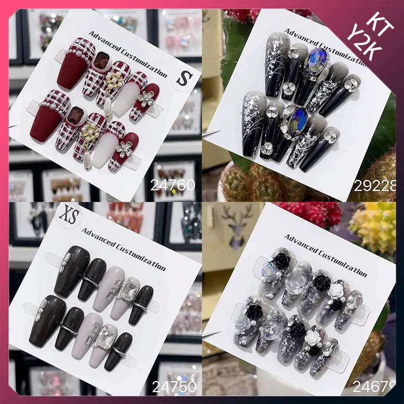 

Y2k Long Fake Nails Press on False Nail Supplies Cool Nail Patch Glitter Detachable Birthday Present Fairy Sweet Girl Gift