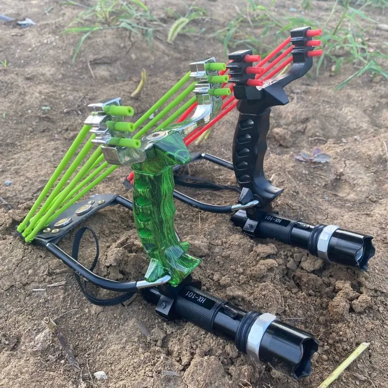 

Powerful Slingshot with Wrist Rest Outdoor Hunting All-Metal Material Slingshot Flashlight Large Fishing Playset for Kids Games