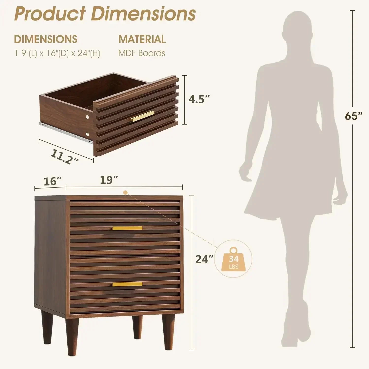 Nightstands , Bedside Table for Bedroom, End Table with 2 Drawers, Mid Century Modern Bed Side Table with Stora 6