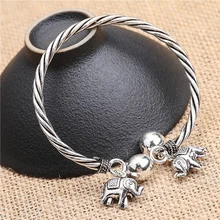 

S925 Sterling Silver Elephant Men's Charm Hand-woven Open Retro Bracelet Ethnic Style Hot Selling Jewelry Couple Jewelry Gift