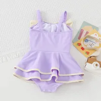 Little Girl's One-Piece Sling Swimsuit Soft Silk Bow knot Cake Dress Swimming Wear for Baby Girl Swimsuits with Free Swimhat Set 2