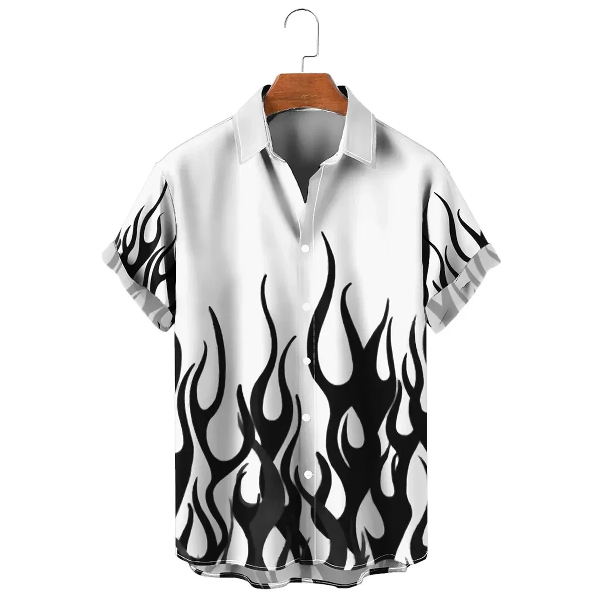 Men's shirt summer flame high-definition pattern 3D printing lapel button up shirt tiki series Hawaiian short sleeved shirt 4