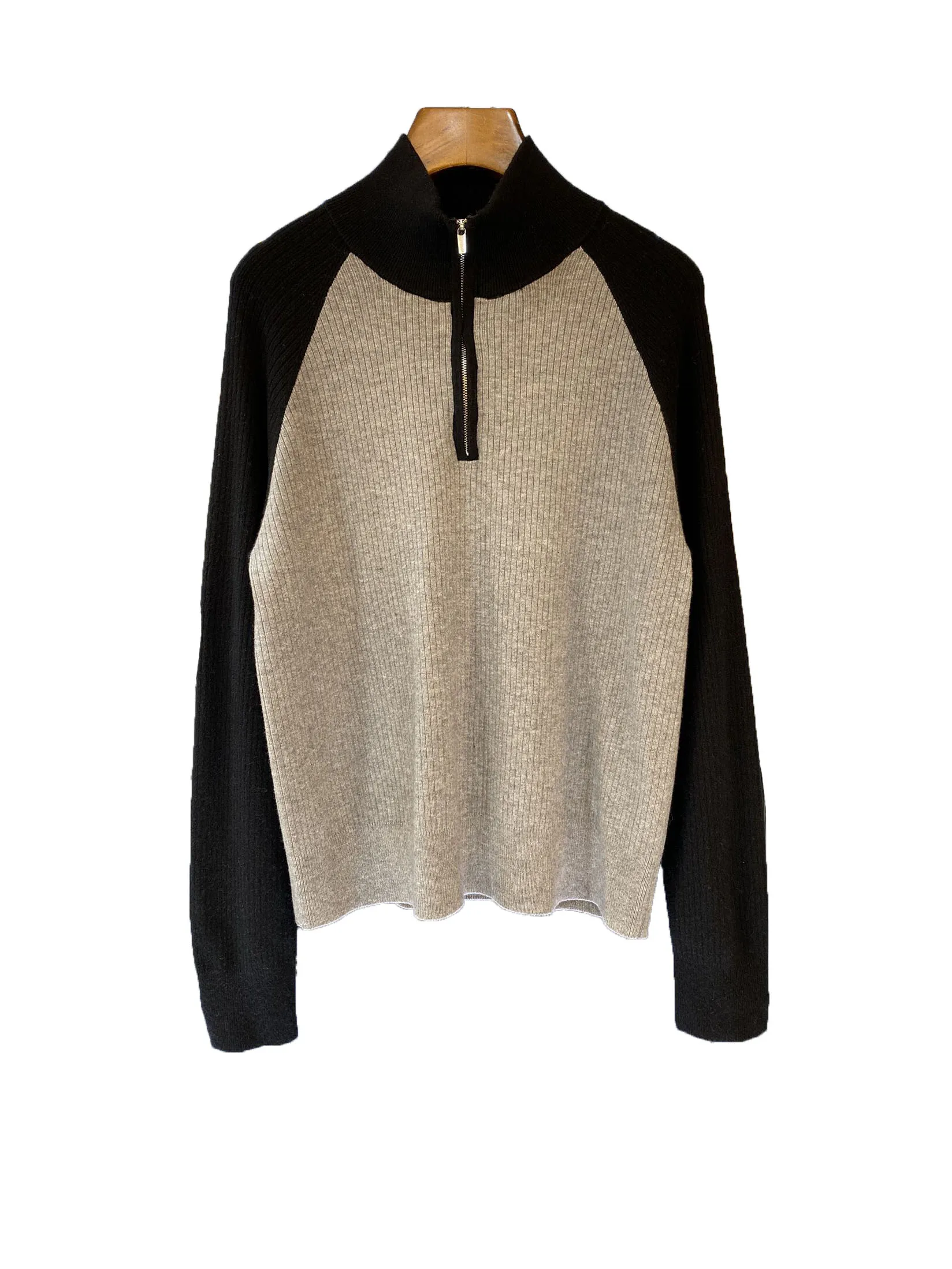 

Sweater jacket round neck short loose version hit color half zipper design warm and comfortable 2023 winter new 1211