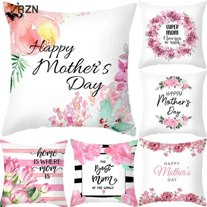 

2022 Mother's Day Throw Pillow Cover for Sofa Pillow Case Home Decor Polyester Cushion Cover Gift for Mom Housse De Coussin