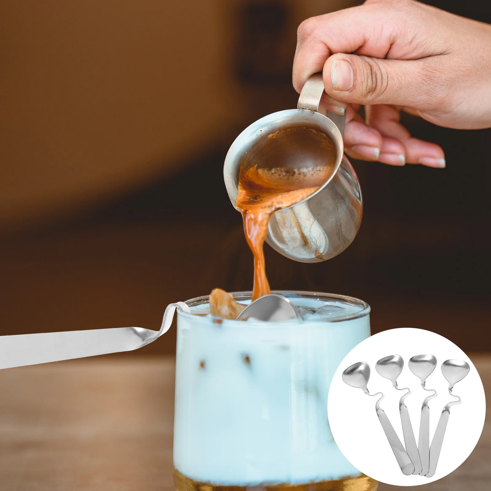 

4 Pcs Honey Mixing Spoon Curving Handle Coffee Scoop Long Spoons Tableware Premium Tea Curved Food Grade Silver