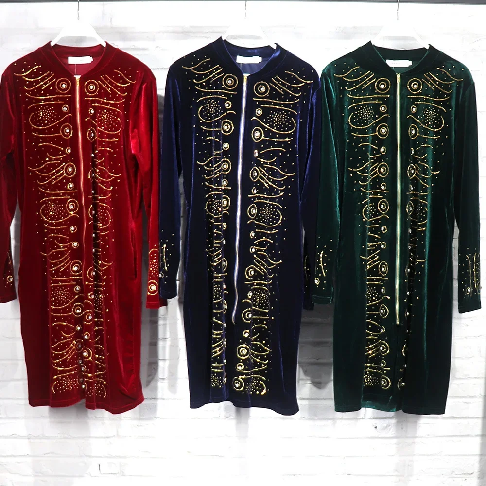 アフリカの女性 2 点セットロングコートジッパーラウンドカラーフル