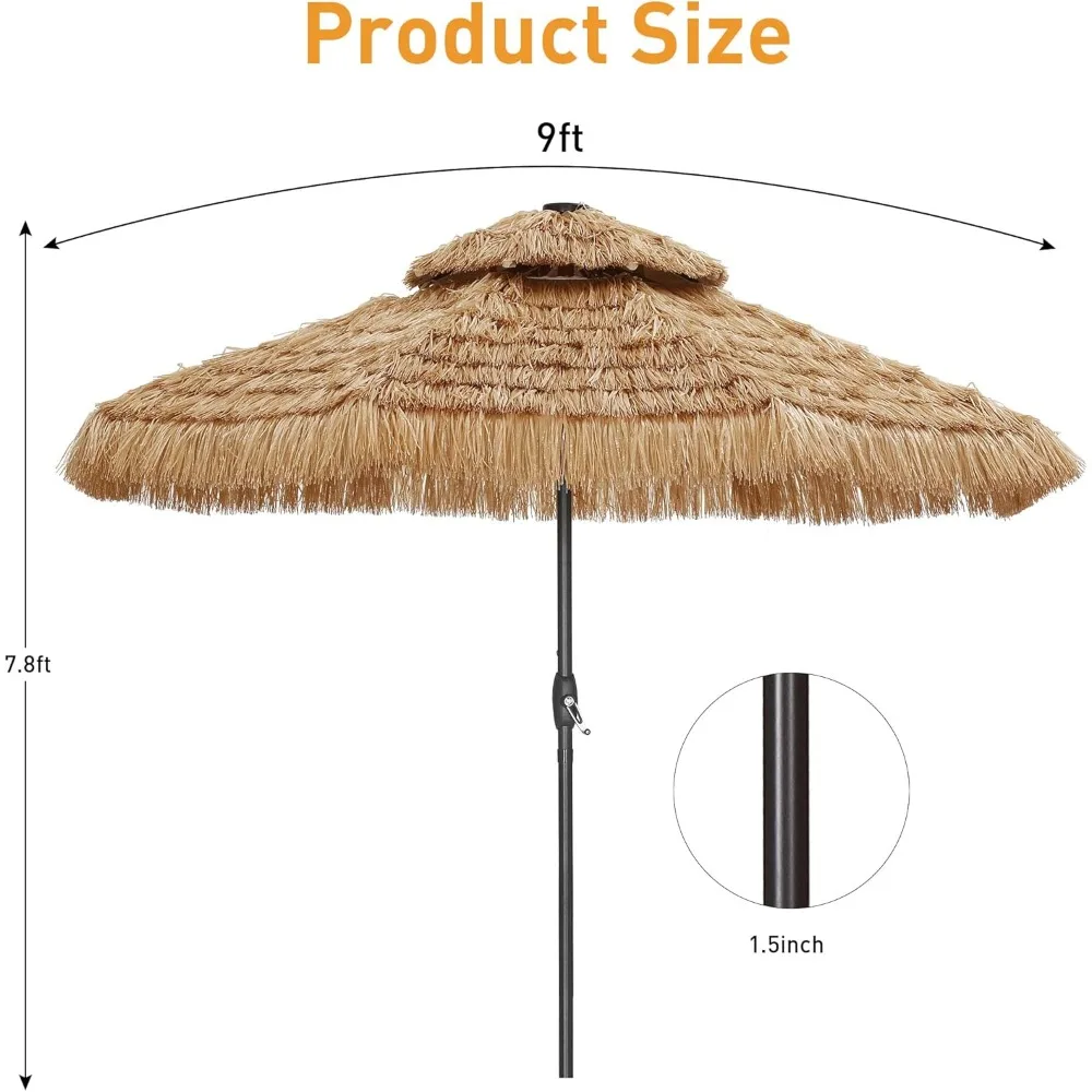 9 FT Hula Thatched Tiki Umbrella, Hawaiian Style Beach Patio Umbrellas, for Patio, Garden, Beach, Pool. 3