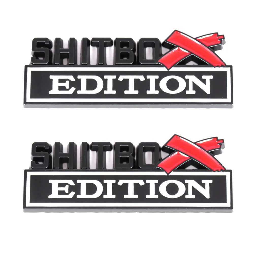 

2pcs Red Black White SHITBOX EDITION Emblem Car Fender Body Rear Door Trunk Badge Car Stickers Decor Accessories Decal