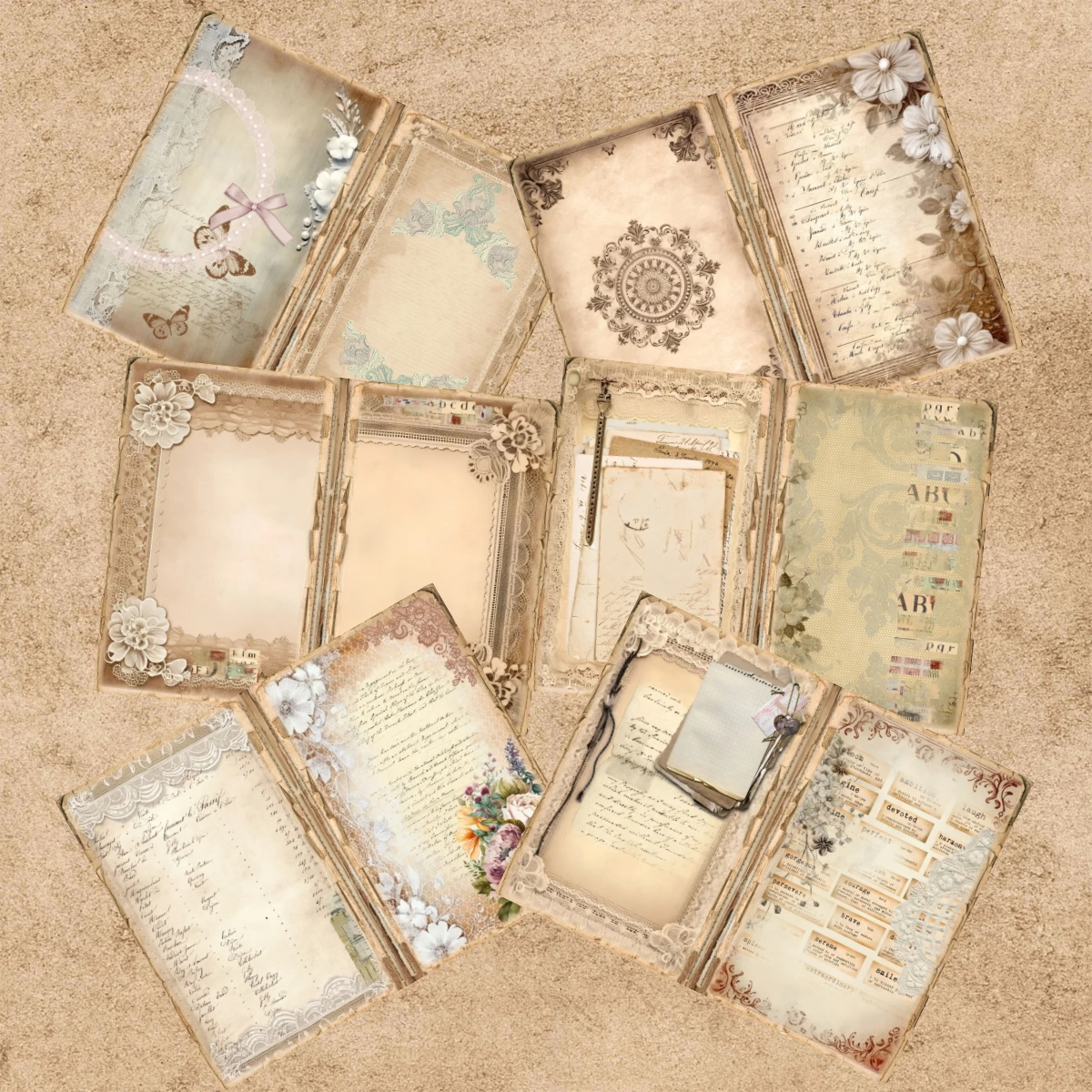 10 Sheets A5 Size Retro Word Collage Number Label Lace Vintage Grunge Journal Planning Scrapbooking