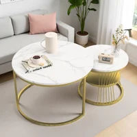 FANGANGE Table d'appoint ronde 2 pièces, table basse, structure en métal, style moderne, convient pour le salon et la chambre à coucher, noir, doré 1