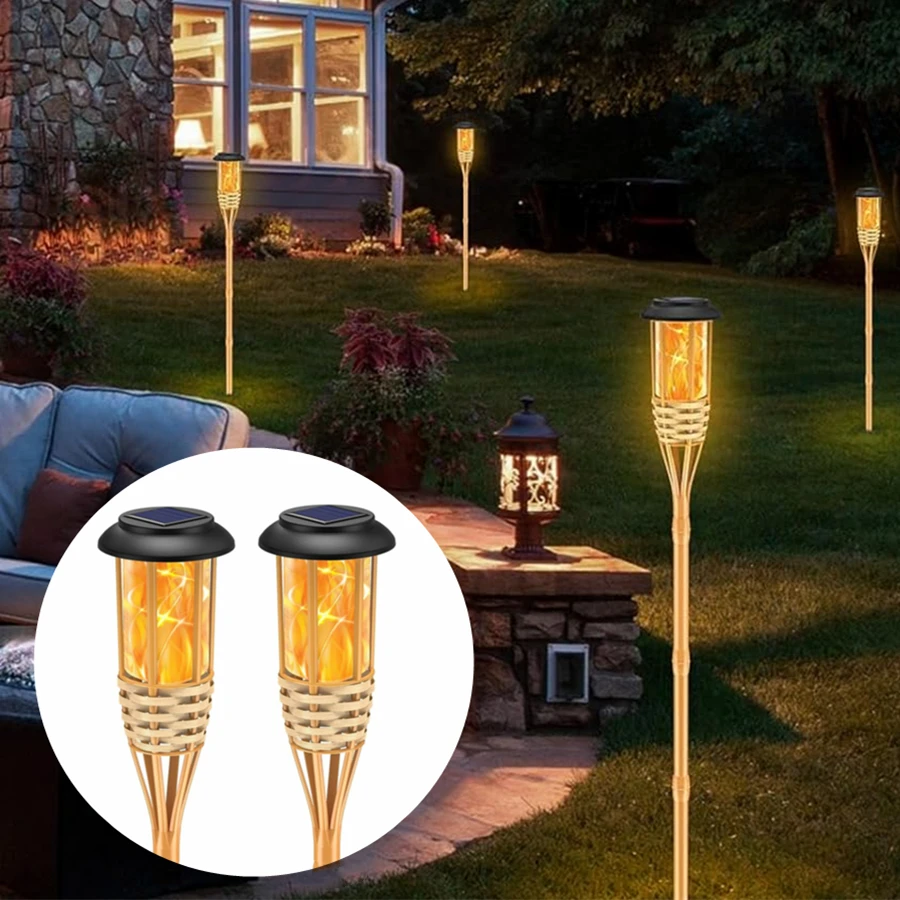 2 Pack Outdoor Solar Torch Lights LED Outdoor Landscape Decoration Light for Garden Patio Pathway Yard Wedding Party,Auto On/Off 2