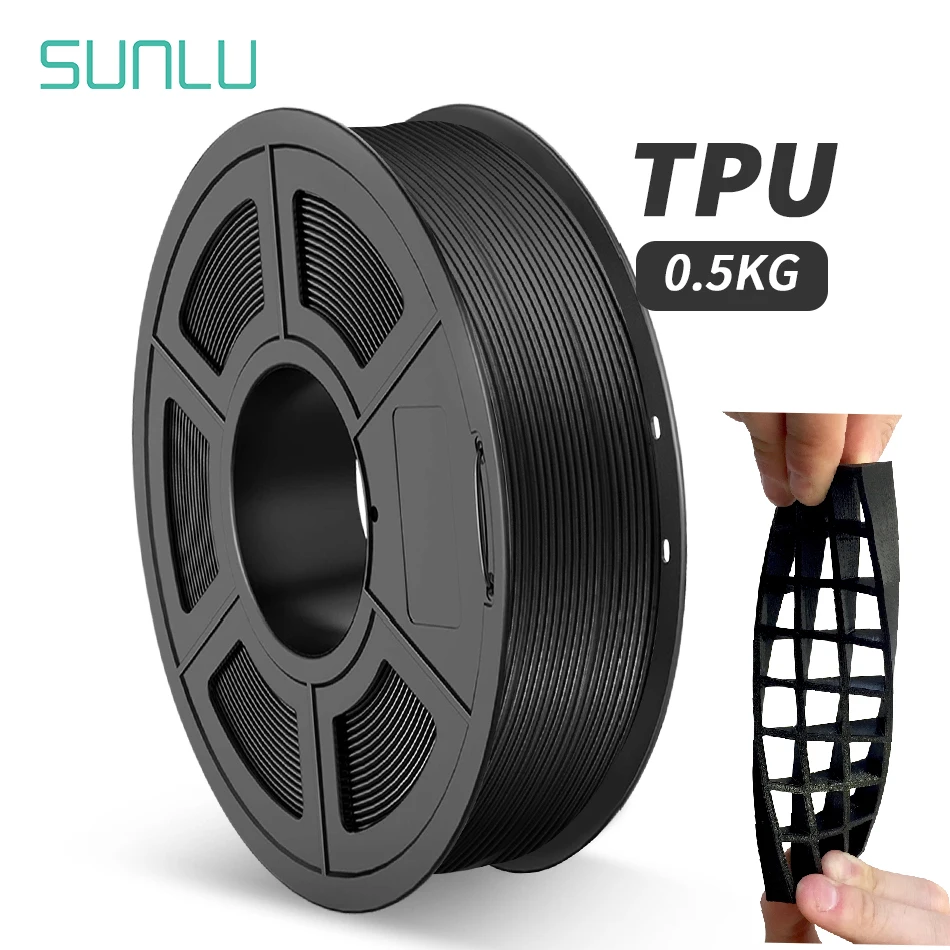 SUNLU 95A TPU Filament 3D Printing 1.75MM 0.5KG Good Flexibility Non-Toxic Good Aging Resistance Odorless Soft Prints Toys Shoes