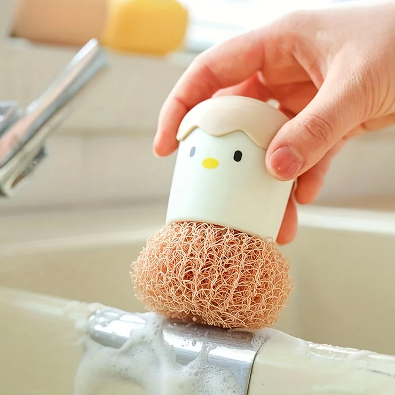 1pc Wire Ball Does Not Shed Kitchen Dishwashing Brush Pot Household Washing Pot Brush With Handle Cute Cleaning Ball