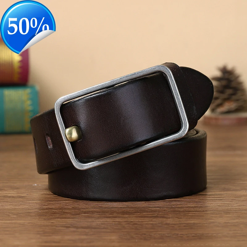 

4cm Stainless Steel Belt Buckle Thick Genuine Leather Belt Men Luxury Men's Belt Ceinture Male Cowskin Belt Wide
