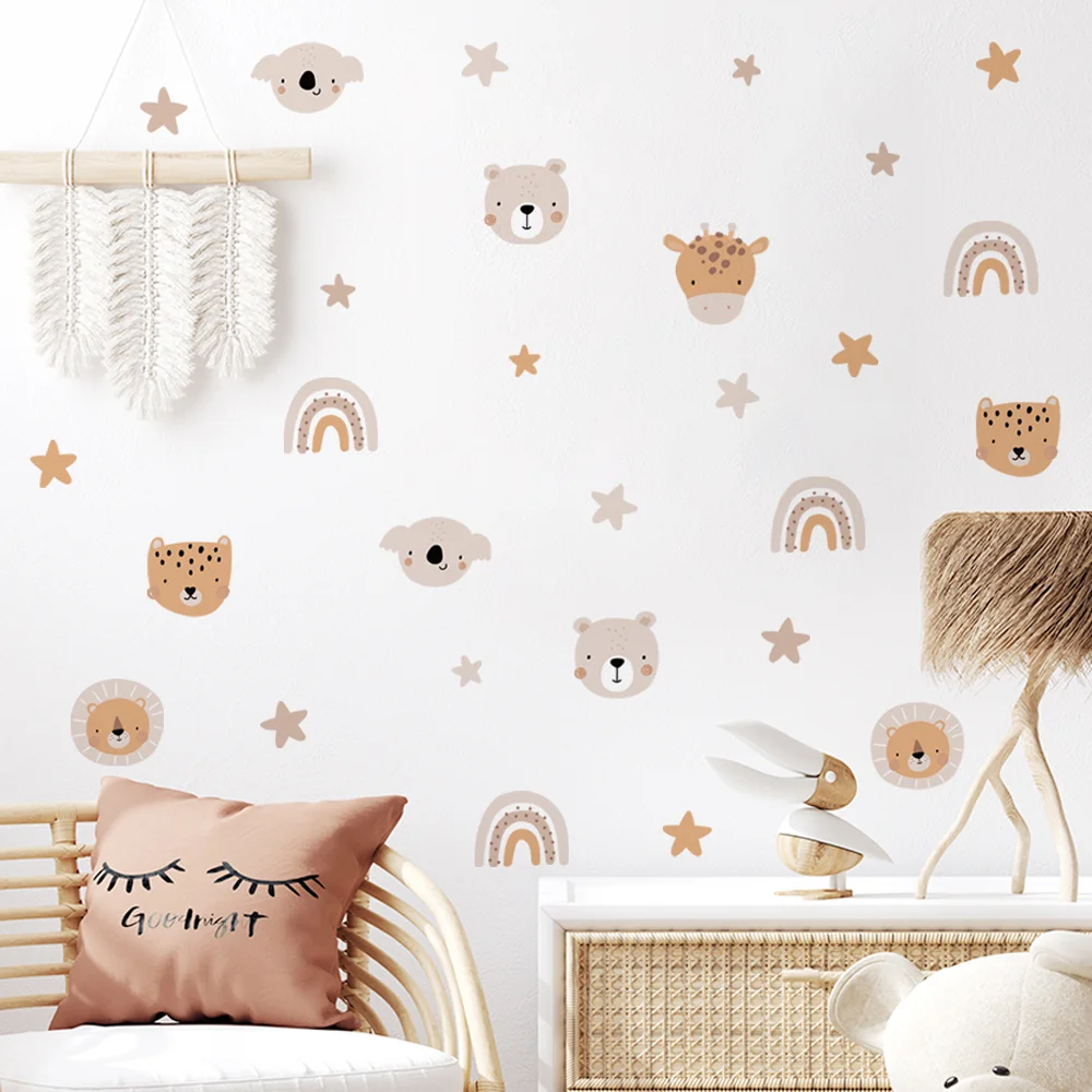 Whimsical Rainbow Bear Nursery Wall Art Stickers