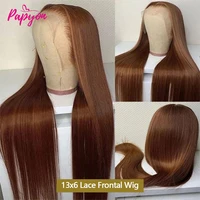 #4 Chocolate Brown Perruques Cheveux Humains Lisse 28 30 Pouces 13x6 HD Perruque Lace Frontal Transparente Perruque Brésilienne Cheveux Humain 100% Raw Hair Wig Cheveux Naturels Humains Femme 3