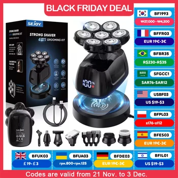 SEJOY Rasoi da testa 7D multifunzionali 6 in 1 per uomo calvo Rasoio elettrico con tagliacapelli per naso Kit per toelettatura da uomo impermeabile 1