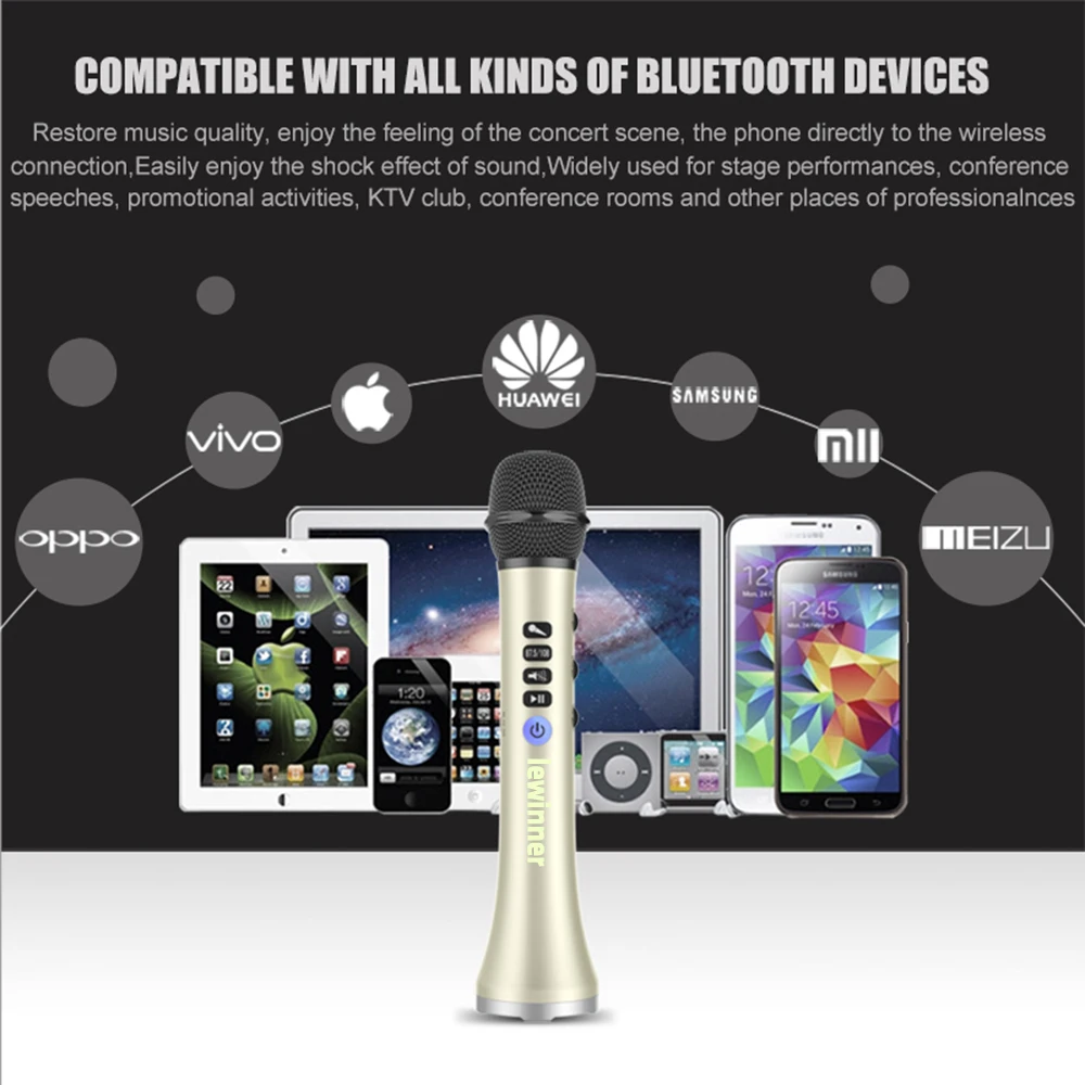Караоке-микрофон Lewinner с подарочной упаковкой, беспроводной динамик 15-20 Вт, Bluetooth-микрофон для подарка на день рождения, фестиваль (art.: 3920bf9faae06) - 3920bf9faae06