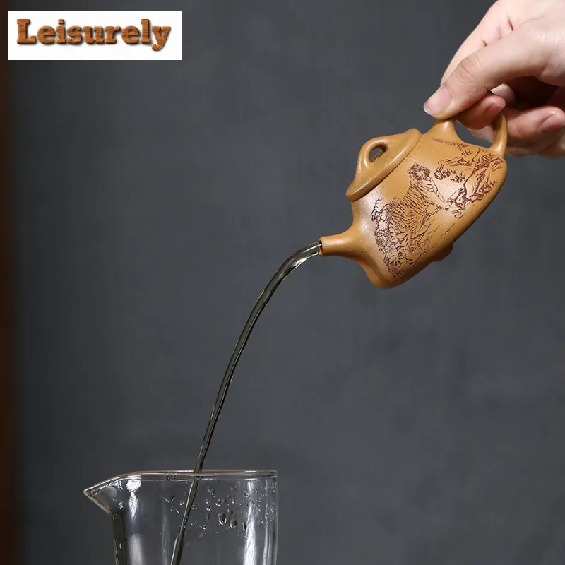 100ml Yixing Purple Clay Teapots Handmade Stone Scoop Pot Raw Ore Yellow Gold Section Mud Kettle With Strainer Zisha Tea Set