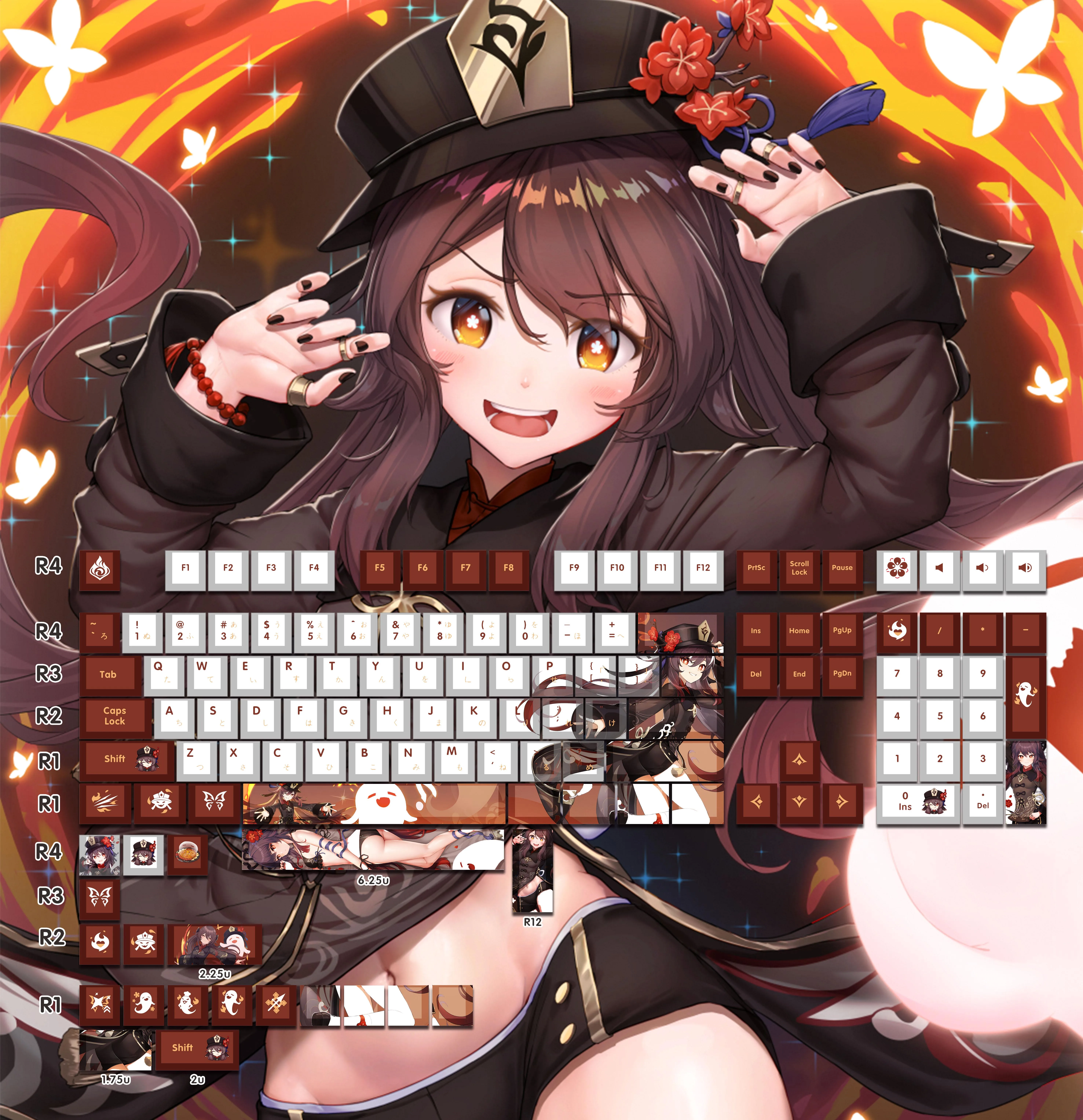 

Genshin Impact Hutao 128 Key Cap PBT DYE Sublimation Cherry MX Cross Axis Switch Keycap for Mechanical Keyboard Game Gift