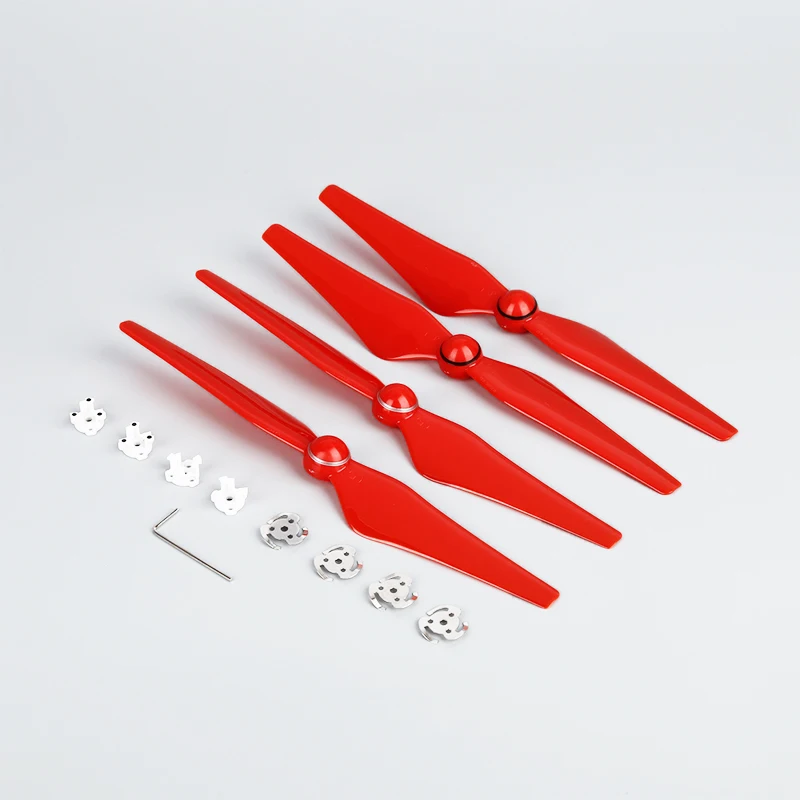 Hélices 9450S avec base pour DJI Phantom 4, inclinaison montrant le pas et la fixation.