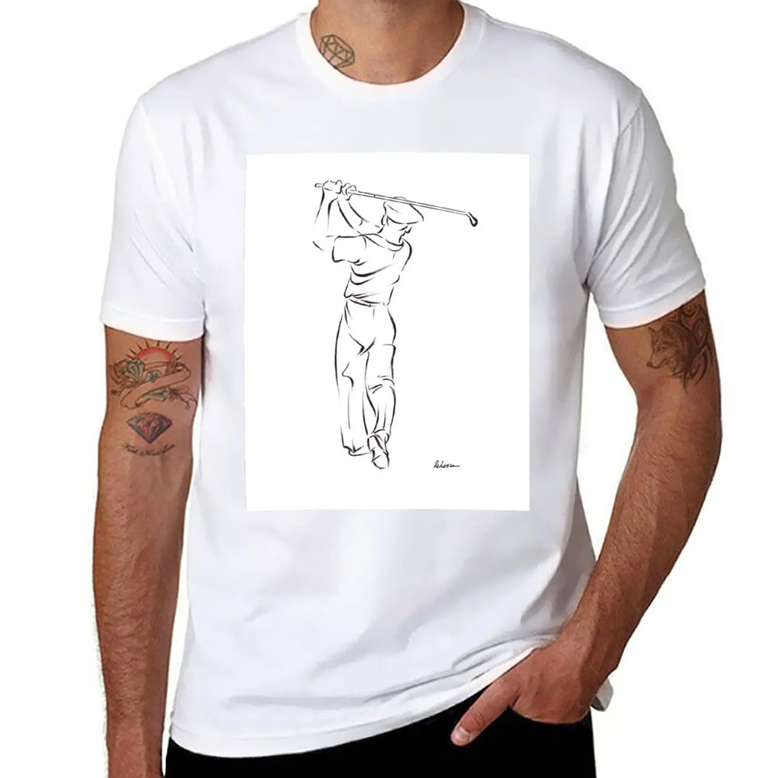 New Ben Hogan ~ Sumi-E Ink Line Drawing Of The Legendary Golf Master T-Shirt Plain T-Shirt Graphics T Shirt Men