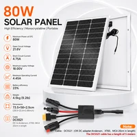 Panneau solaire rigide en verre 80W avec câble CC de 5M et câble adaptateur 5-en-1, module photovoltaïque portable pour montage sur balcon, station d'énergie, camping-car, camping, usage domestique et recharge d'énergie en extérieur 1