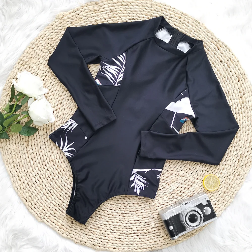 2023 New Long-sleeved One-piece Swimsuit Women's Zipper One-piece Swimsuit Surfing Suit Swimwear Summer Beach Wear