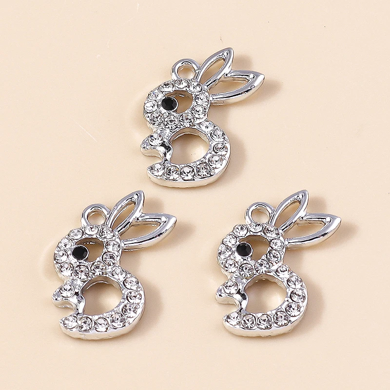 10pcs 16*19mm 귀여운 합금 크리스탈 토끼 매력 귀걸이 목걸이 팔찌 토끼 펜던트 DIY 쥬얼리 만들기 도매