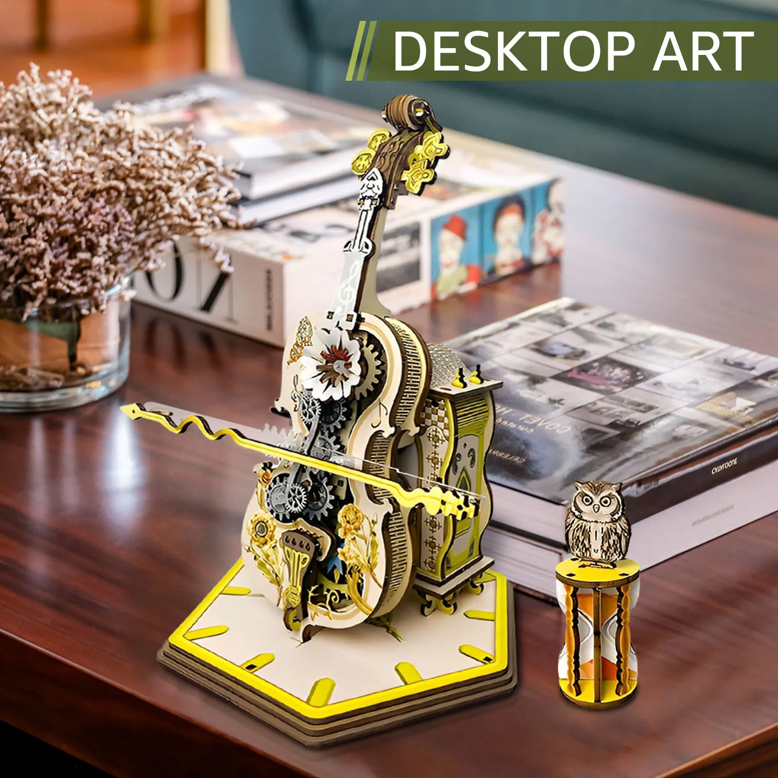 3D Cello Puzzles Wooden Decorative Cello Model Kit Base Creative 3D DIY Music Box Building For Kids Adults Office Home