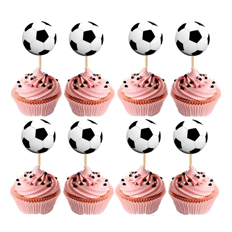 24pcs Football Soccer Theme Cake Cupcake Topper Kids Birthday Party Decor d 