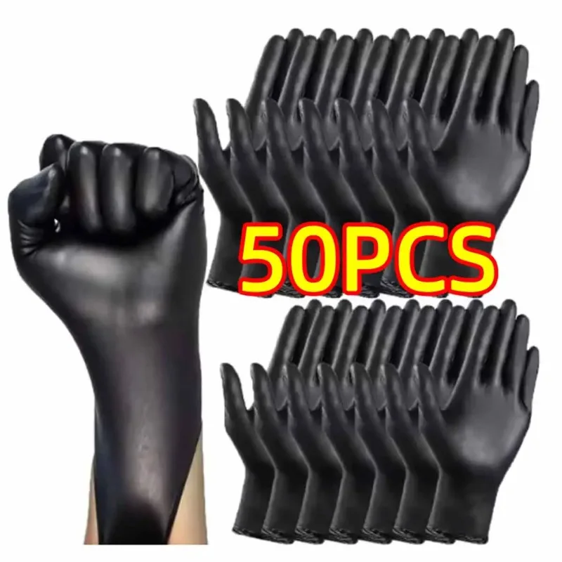 Black Pure Nitrile Disposable Gloves - 50/100-Pack Powder-Free Exam Grade, Durable & Hypoallergenic for Tattoo, Beauty Salon