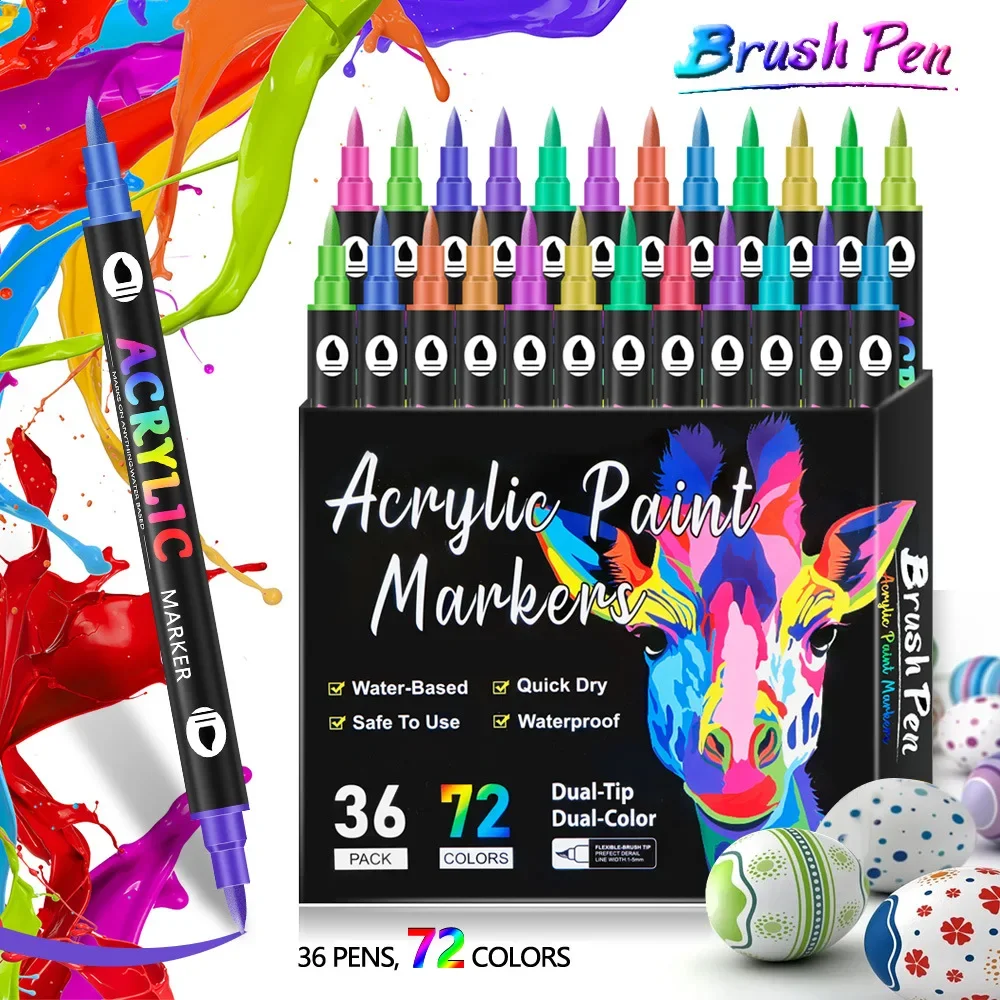 24/48/72 Colors Acrylic Paint Markers Dual Tip Pens With Dot Tip and Brush for Rock Painting Wood Ceramic Fabric Canvas DIY Marker Pens Pen Marker Paint Marker Pen Markers Pen Marker Pen Acrylic Paint Markers Art Marker Pens Art Markers Colored Pens Paint Marker Pens