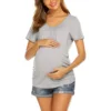 Womens Maternity Clothes Breastfeeding Clothing Short Sleeve Pregnant Clothes Pleated Side Open Pregnancy T-Shirt Top 3