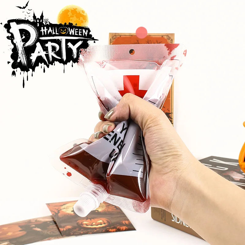 5Pcs Kreative Halloween Blut Getränk Tasche PET Saft Tasche Zombie Lebensmittel Taschen Vampire Plasma Cosplay Requisiten Halloween Decor Requisiten – Detail 1