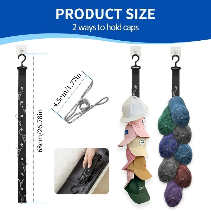 Baseball Cap Storage Organizer 1PC 8 Clips Closet Hanging Cap Organizer Baseball Caps Golf Caps Storage Hook hat rack