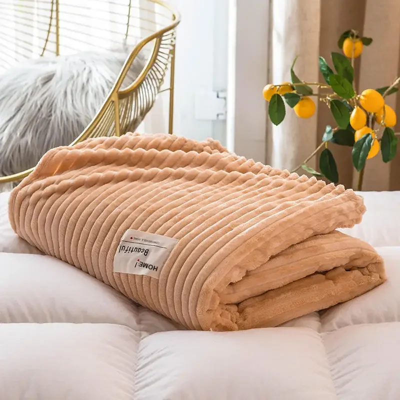 Blankets for Beds Solid Yellow Color Soft Warm 300GSM Plaid Square Flannel Blanket On the Bed Thickness Throw Blanket - 4