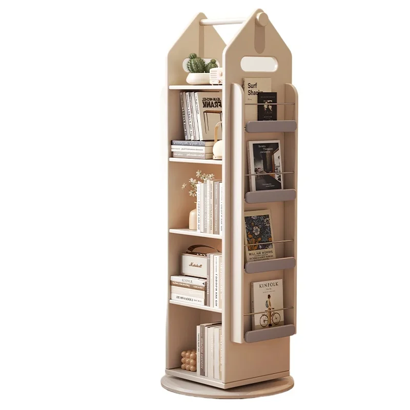 **Rotating bookshelf storage Solid wood small floor rack Multi-layer small bookcase Household children's picture book bookcase