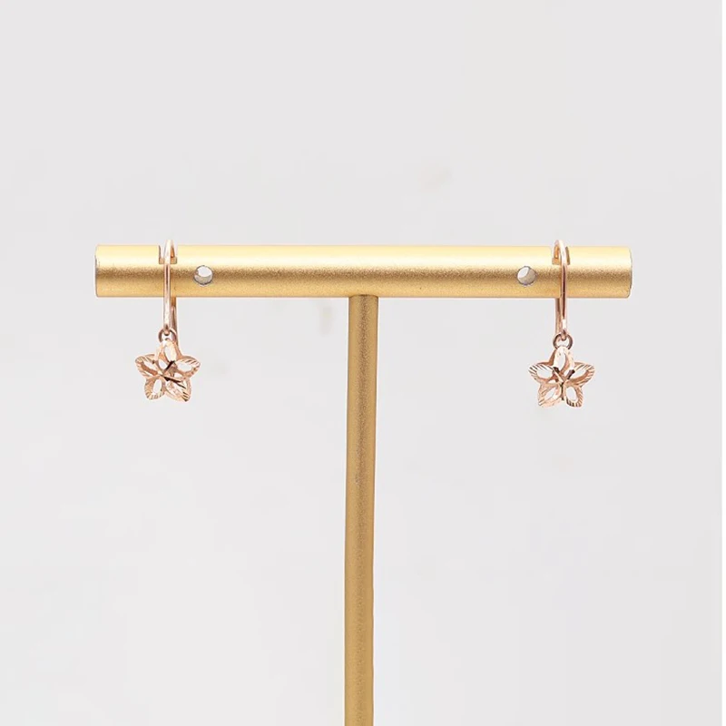 585 퍼플 골드 5 포인트 스타 플라워 귀걸이 여성용, 14K 도금 로즈 골드 스타 할로우 귀걸이, 패션 파인 주얼리 