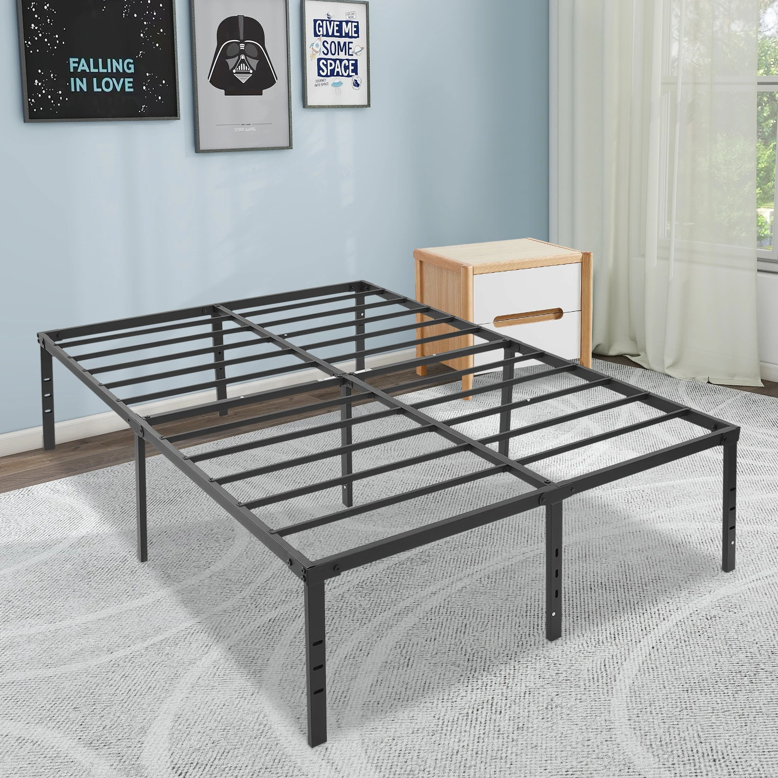 Heavy Duty Black Metal Bed Frame, 74.5*53.5*18 in, 1100lbs Capacity ...