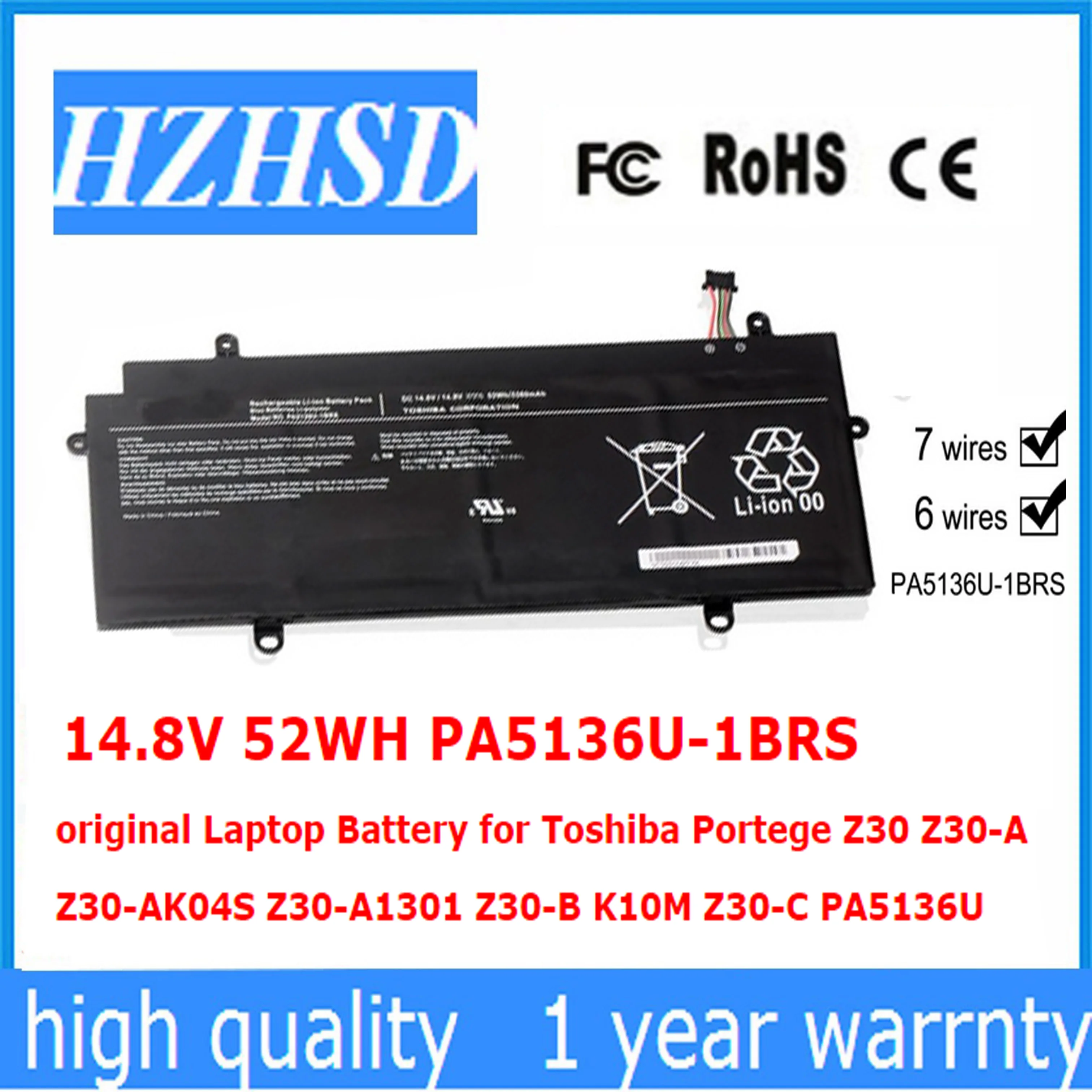 14,8 V 52WH PA5136U-1BRS original Laptop Batterie für Toshiba Portege Z30 Z30-A Z30-AK04S Z30-A1301 Z30-B K10M Z30-C PA5136U