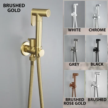 ทองเหลืองมือถือห้องน้ํา Bidet Sprayer อุปกรณ์อาบน้ําสีดํา Bidet ก๊อกน้ําสําหรับห้องน้ํา Sprayer หัวฝักบัวทําความสะอาดด้วยตนเองสีขาว 1