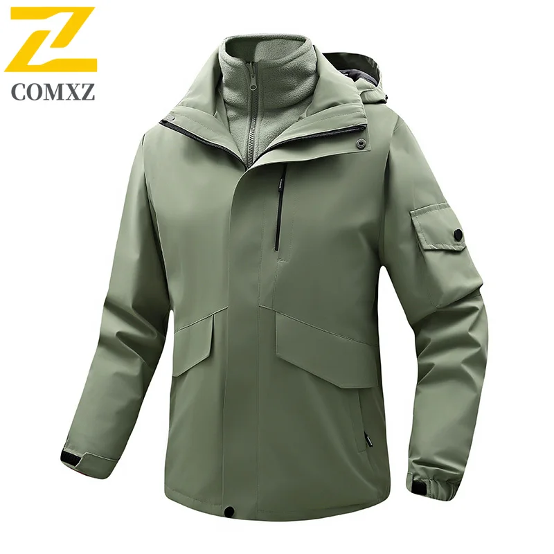 COMXZ Men Outdoor Waterproof 3 in 1 Windbreaker 2025 Spring Autumn Windproof Lightweight outdoor sports Hiking Jacket Coat