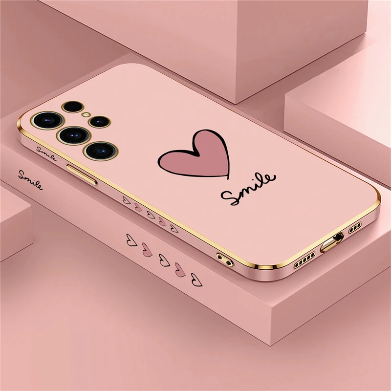 thumbnail image 1 of Luxury Plating Silicone Case For Samsung Galaxy S23 Ultra S22 S21 Plus S20 fe S10 NOTE 20 10 8 9 Love Heart Shockproof Cover, 1 of 5