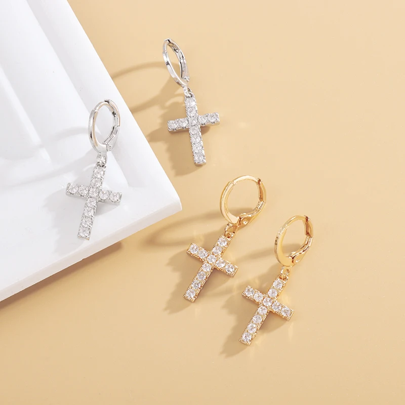 

Stylish and Elegant Christian Cross Zircon Pendant Earrings Hypoallergenic Fashion Classic Casual Accessories for Women