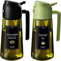 Distributeur d'huile d'olive, pulvérisateur pour la cuisson 2 en 1, vaporisateur et verseur, bouteille d'huile en verre vert foncé avec autocollants, pulvérisateur d'huile 16oz/470ml 1