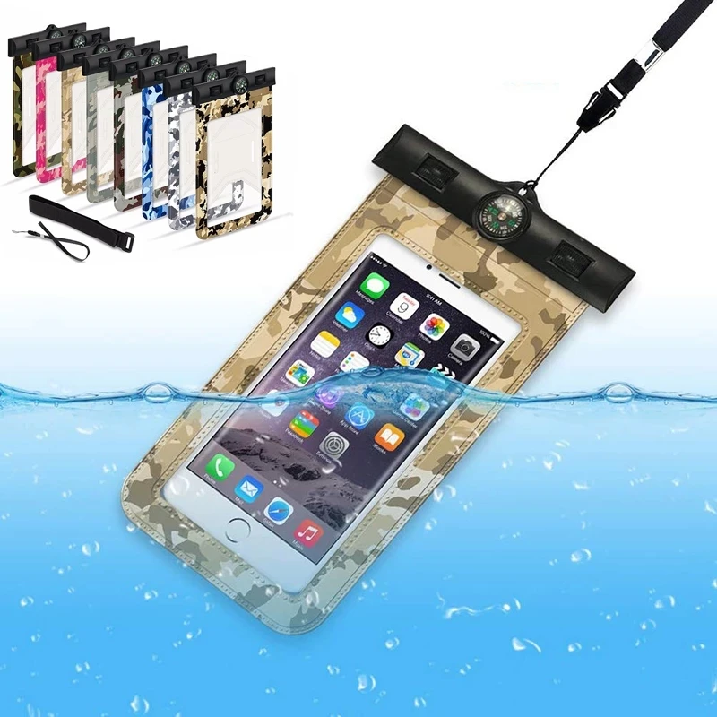 

IPX8 Waterproof Case For Phone Pouch Case Swimming Bag With Compass Arm Band Underwater Diving Phone Touch Dry Bag Camouflage