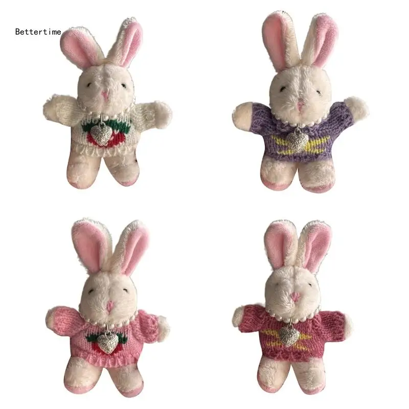 

B36D Plush Necklace Rabbit Charm Keychains Key Holder Women Car Keyring Ornament